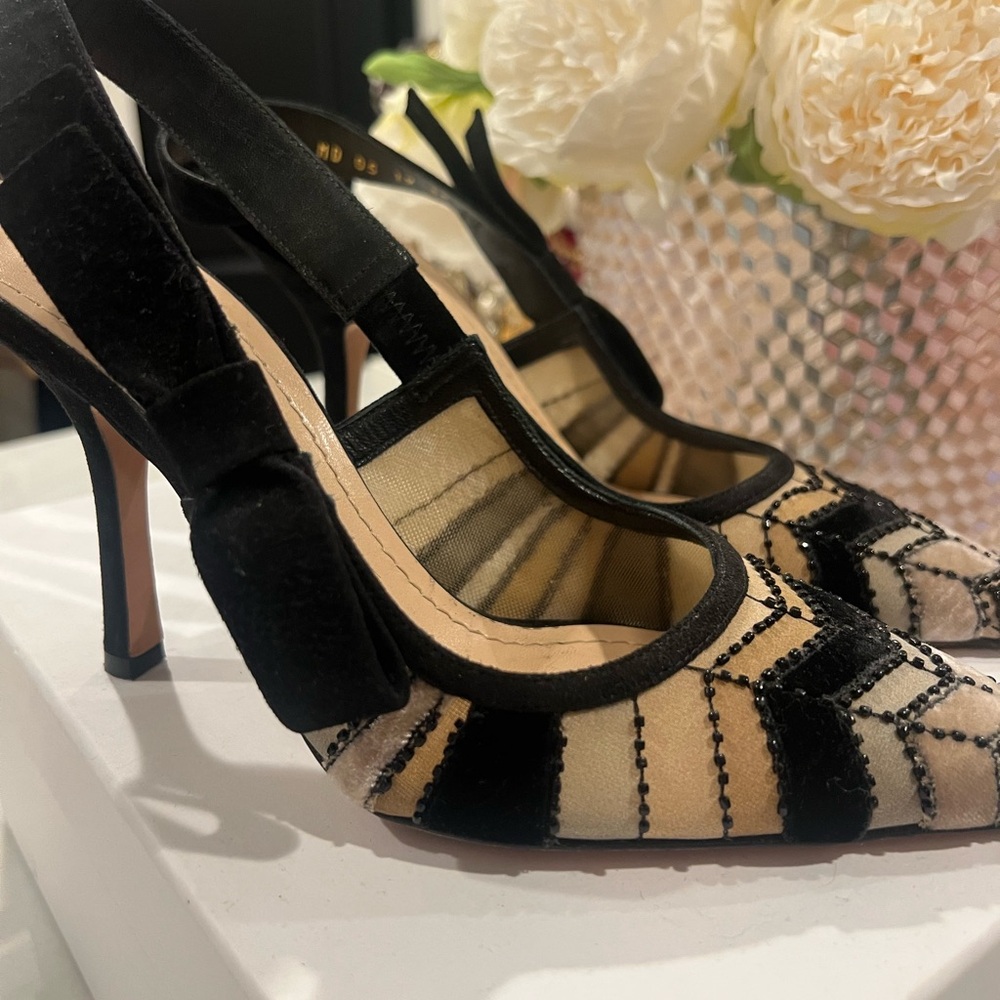 Dior Black and Cream Striped Heels
